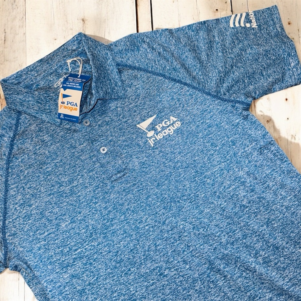 PGA Jr. League Men’s Small Heather Blue Performance Golf Polo NWT